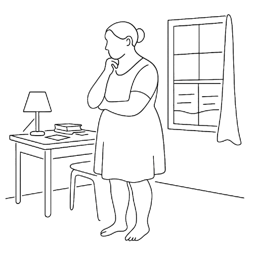 Ilustración de Milagros en un interior doméstico.